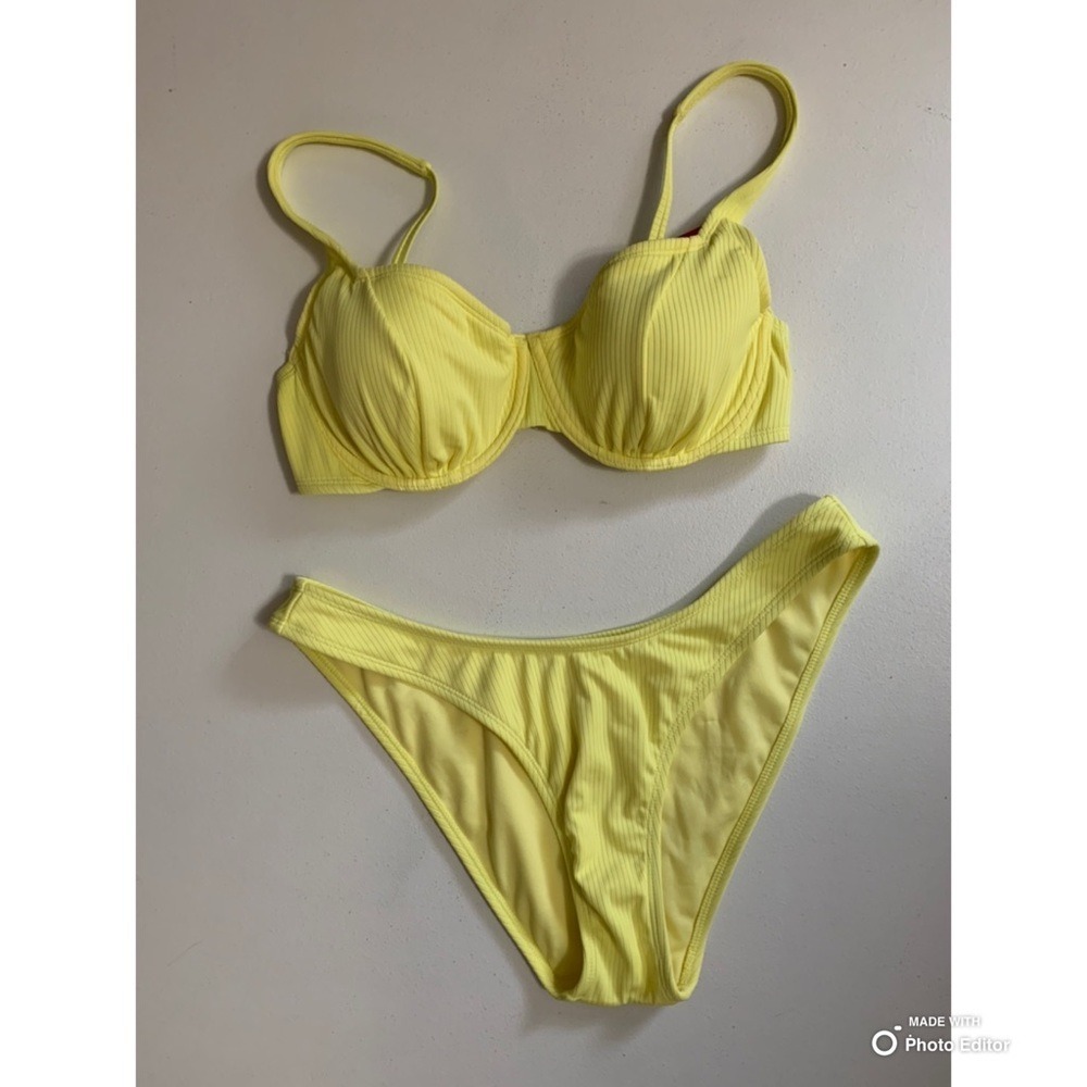 Xhilaration Bikini Set Size D/DD + XL Yellow Ribbed NWT - Picture 3 of 17